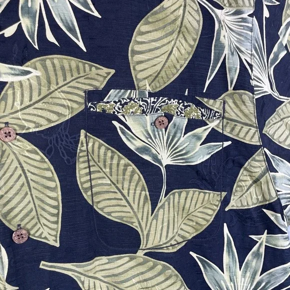 Tommy Bahama Shirt Mens Large Black Green Hawaiian Camp Floral Silk Tropical - Picture 3 of 9